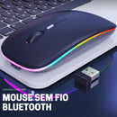 Mouse Sem Fio Slim Preto - Wireless Bluetooth USB Recarregável RGB Colorido - Sensor Ajustável e Design Ergonômico - Notebook e PCS