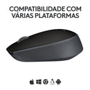 Mouse sem fio Logitech M170 com Design Ambidestro Compacto, Conexão USB e Pilha Inclusa - Preto