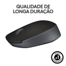 Mouse sem fio Logitech M170 com Design Ambidestro Compacto, Conexão USB e Pilha Inclusa - Preto
