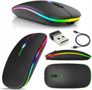 Mouse Sem Fio Slim Preto - Wireless Bluetooth USB Recarregável RGB Colorido - Sensor Ajustável e Design Ergonômico - Notebook e PCS