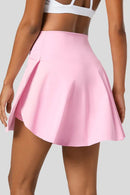 Pink Solid Pocketed Crossover High Waist Swim Skort