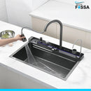 Fossa 30"x18"x10" inch Piano Fully Equipped Kitchen Sink with Integrated Waterfall and Pull-down Faucets - SS-304 Grade Stainless Steel Sink with LED Pannel and Digital Display - Nano Black Finish-1