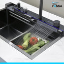 Fossa 30"x18"x10" inch Piano Fully Equipped Kitchen Sink with Integrated Waterfall and Pull-down Faucets - SS-304 Grade Stainless Steel Sink with LED Pannel and Digital Display - Nano Black Finish-3