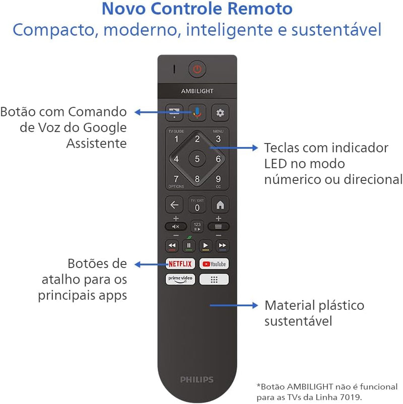 PHILIPS, Smart TV, 55'' 4K UHD, 55PUG7019/78, Google TV, Comando de Voz, HDR