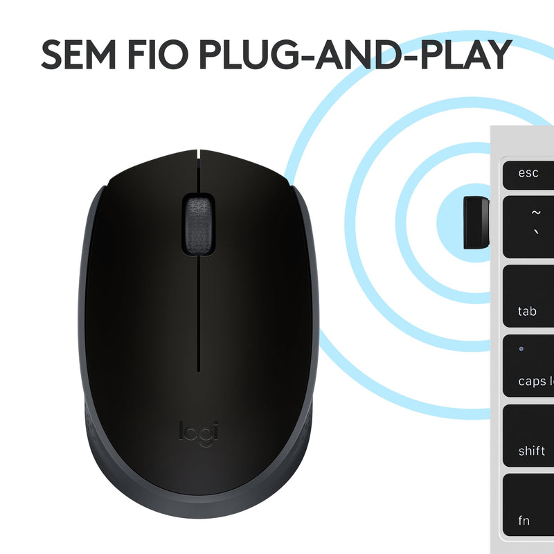 Mouse sem fio Logitech M170 com Design Ambidestro Compacto, Conexão USB e Pilha Inclusa - Preto