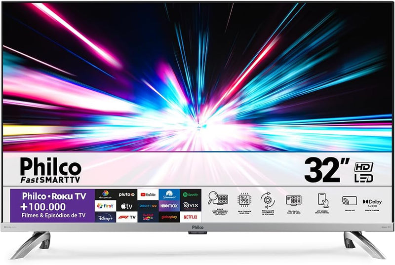 Fast Smart TV Philco 32” PTV32G7PR2CSBLH Dolby Audio Led Bivolt