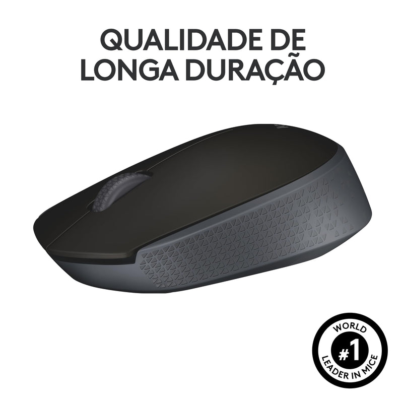 Mouse sem fio Logitech M170 com Design Ambidestro Compacto, Conexão USB e Pilha Inclusa - Preto