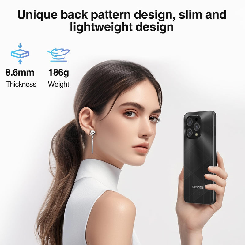 DOOGEE N55PLUS Unlocked Cell Phone, 20GB RAM+128GB ROM/1TB Android Phone, 90Hz 6.56" HD+ Smartphone, 5150mAh, Dual SIM 4G/Octa-Core 12nm/Widevine L1/ Face Unlock/OTG/ATT/T-Mobile, Black