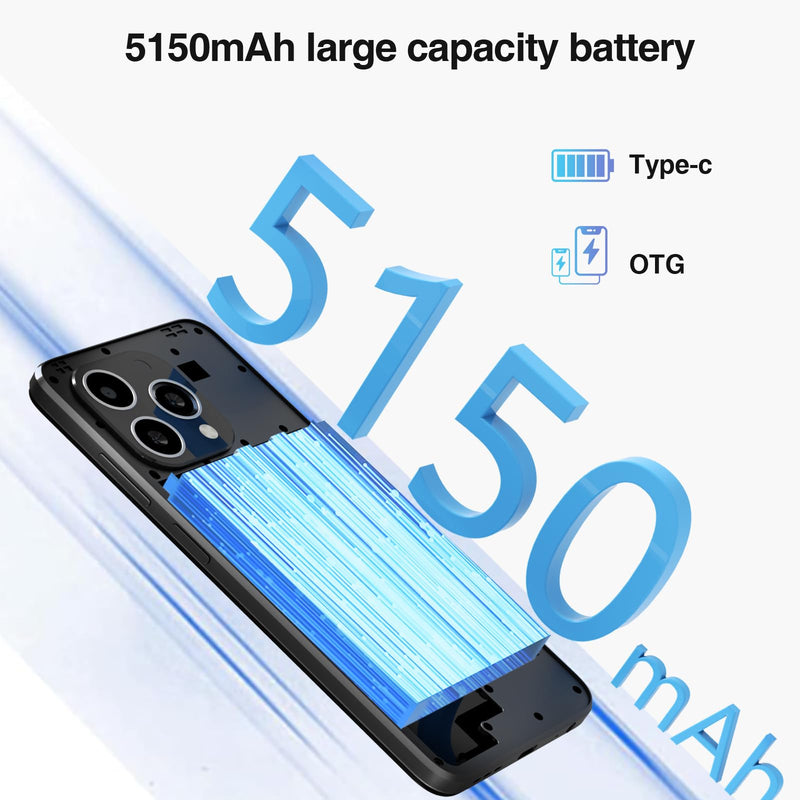 DOOGEE N55PLUS Unlocked Cell Phone, 20GB RAM+128GB ROM/1TB Android Phone, 90Hz 6.56" HD+ Smartphone, 5150mAh, Dual SIM 4G/Octa-Core 12nm/Widevine L1/ Face Unlock/OTG/ATT/T-Mobile, Black