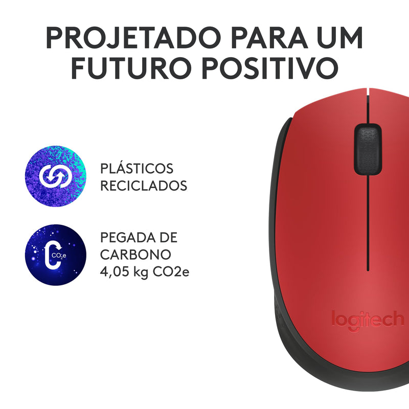 Mouse sem fio Logitech M170 com Design Ambidestro Compacto, Conexão USB e Pilha Inclusa - Preto