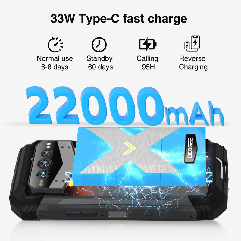 DOOGEE V MAX Plus(2024) 5G Rugged Smartphone,22000mAh 36GB+512GB,200MP+32MP+20MP Night Vision Rugged Cell Phone,Android 14 Rugged Phone,6.58" FHD+120Hz IPS Screen,IP68/IP69K Waterproof Phone,NFC/OTG