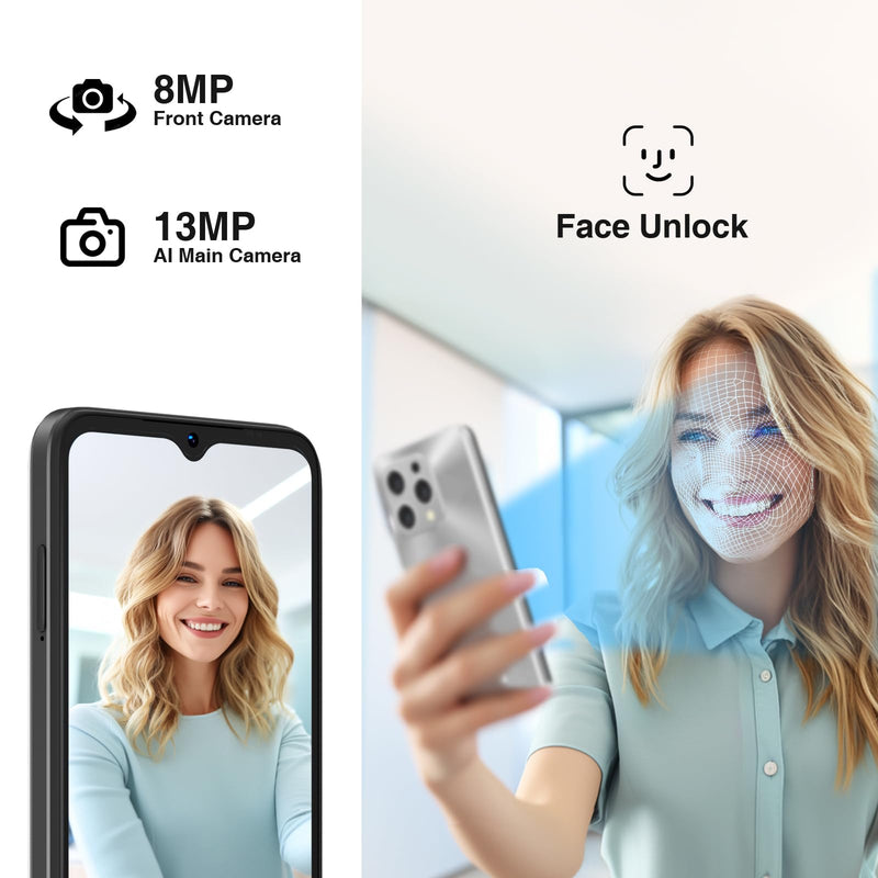 DOOGEE N55PLUS Unlocked Cell Phone, 20GB RAM+128GB ROM/1TB Android Phone, 90Hz 6.56" HD+ Smartphone, 5150mAh, Dual SIM 4G/Octa-Core 12nm/Widevine L1/ Face Unlock/OTG/ATT/T-Mobile, Black
