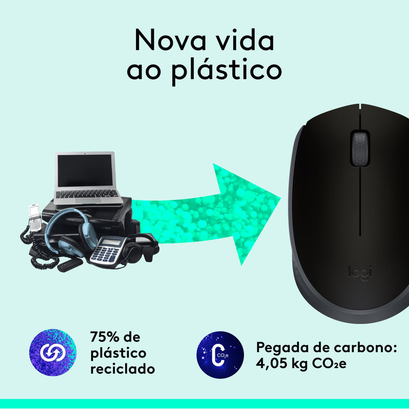 Mouse sem fio Logitech M170 com Design Ambidestro Compacto, Conexão USB e Pilha Inclusa - Preto