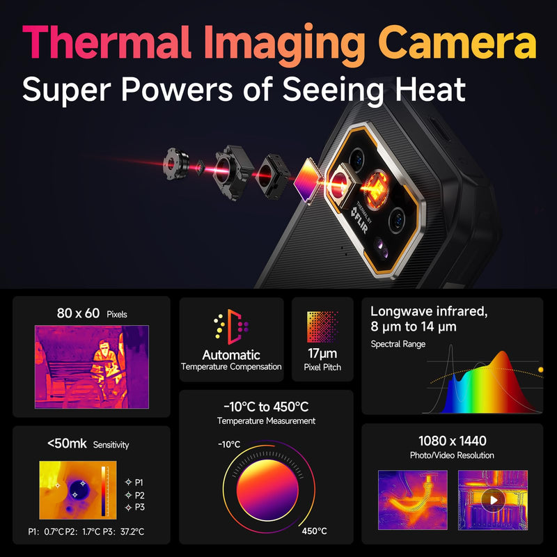 Ulefone Armor 27T Pro 5G Rugged Phone with Thermal Image Camera, MTK Dimensity 6300 5G, 24GB+256GB, 50MP+64MP+32MP, Android 14, 6.78”, 10600mAh/Wireless Charge, uSmart, GPS/NFC Unlocked Smartphone