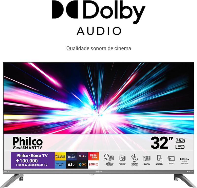 Smart TV 32" Philco LED Roku Tv HD Dolby Audio P32CRA