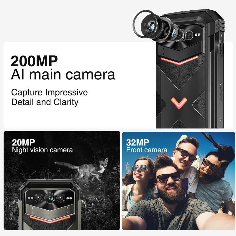 DOOGEE V MAX Plus(2024) 5G Rugged Smartphone,22000mAh 36GB+512GB,200MP+32MP+20MP Night Vision Rugged Cell Phone,Android 14 Rugged Phone,6.58" FHD+120Hz IPS Screen,IP68/IP69K Waterproof Phone,NFC/OTG