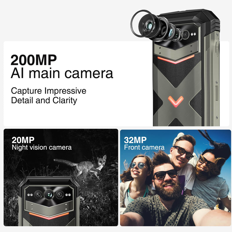 DOOGEE V MAX Plus(2024) 5G Rugged Smartphone,22000mAh 36GB+512GB,200MP+32MP+20MP Night Vision Rugged Cell Phone,Android 14 Rugged Phone,6.58" FHD+120Hz IPS Screen,IP68/IP69K Waterproof Phone,NFC/OTG