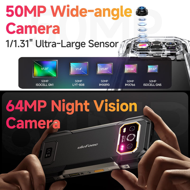 Ulefone Armor 27T Pro 5G Rugged Phone with Thermal Image Camera, MTK Dimensity 6300 5G, 24GB+256GB, 50MP+64MP+32MP, Android 14, 6.78”, 10600mAh/Wireless Charge, uSmart, GPS/NFC Unlocked Smartphone