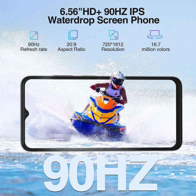 DOOGEE N55PLUS Unlocked Cell Phone, 20GB RAM+128GB ROM/1TB Android Phone, 90Hz 6.56" HD+ Smartphone, 5150mAh, Dual SIM 4G/Octa-Core 12nm/Widevine L1/ Face Unlock/OTG/ATT/T-Mobile, Black