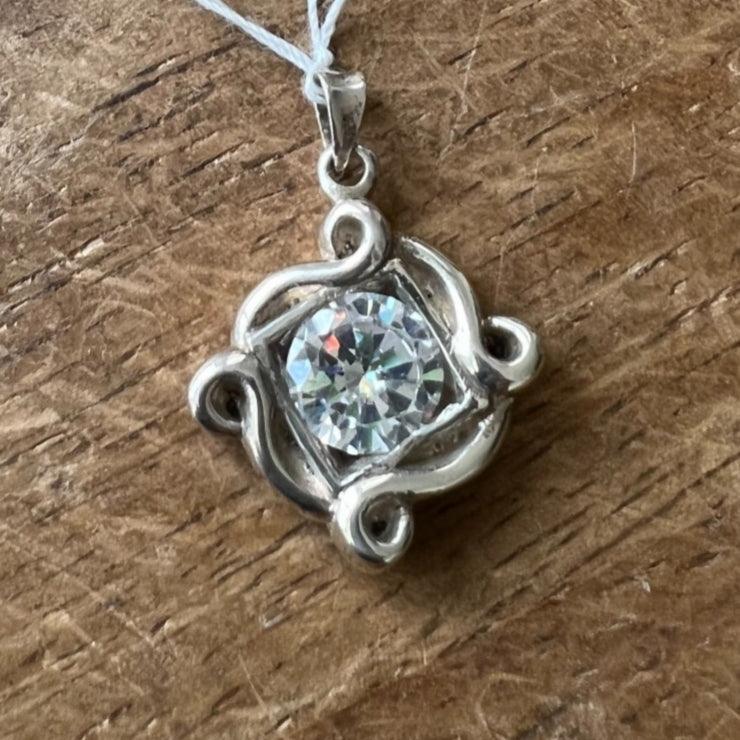 Victorian Symmetric round white CZ Pendant - Sterling Silver-0