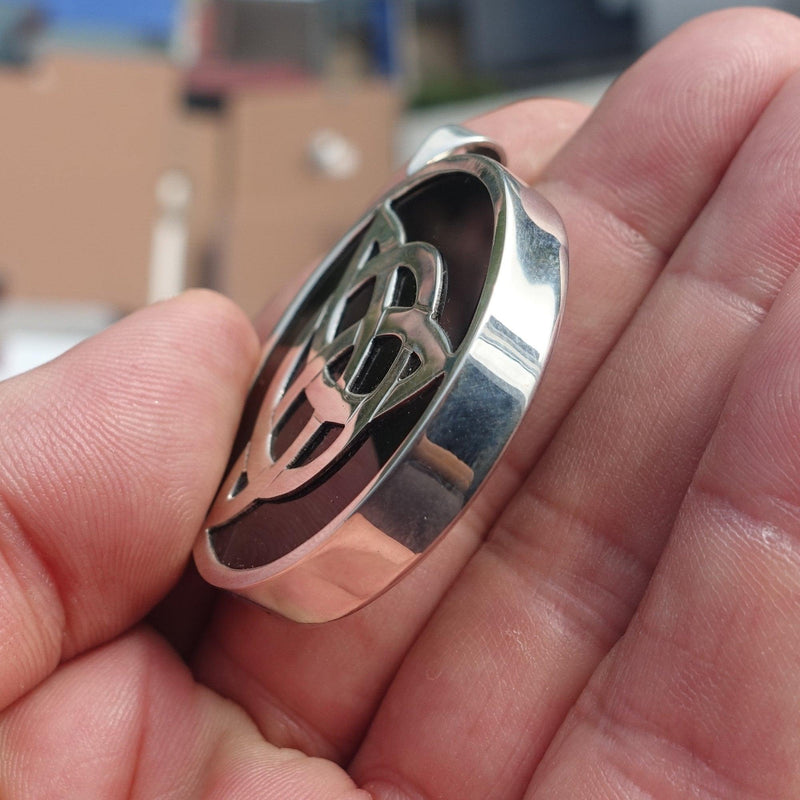 Black Agate Amulet, Celtic Triskele Amulet, round Sterling Silver Amulet, Celtic Silver Pendant-1