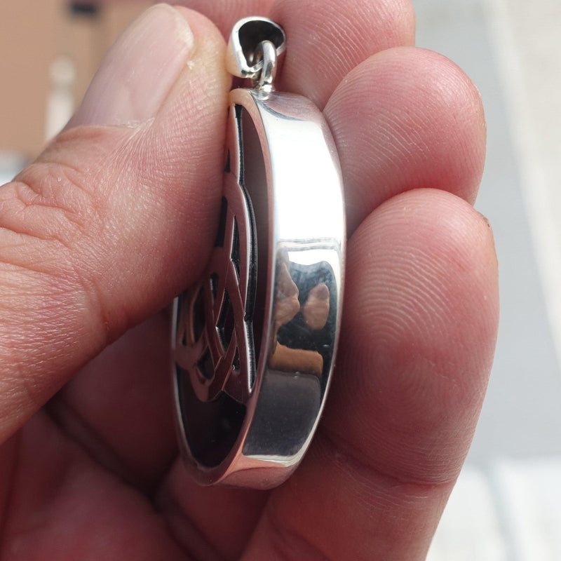 Black Agate Amulet, Celtic Triskele Amulet, round Sterling Silver Amulet, Celtic Silver Pendant-3