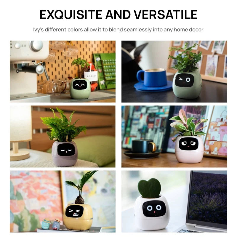 White Tuya Ivy Smart Planter,Endless Fun over 49 Rich Expressions,7 Smart Sensors and AI Chips Make Raising Plants Easy and Fun