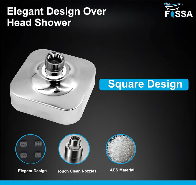 Fossa 4"x4" Square Elite Shower Head - High Pressure Rain - Luxury Design - 1-Min Install - Easy Clean Adjustable for Your Bathroom Shower Heads (With 9" Arm)-3