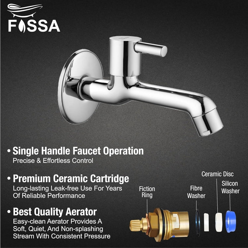 Fossa Orbit Brass Tap Faucet Bib Tap (Long Body) Wall Mounted for Bathroom, Kitchen Sink, Washing Areas, Gardens, Sink Faucet with Brass Tap with Wall Flange (Mirror-Chrome Finish)-1